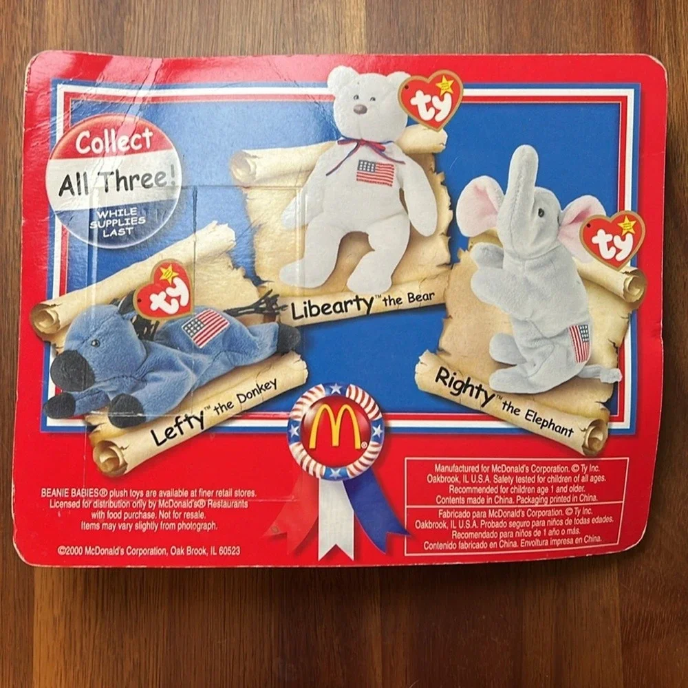 NIP Ty Lefty the Donkey Teenie Beanie Baby McDonald's Small Blue New Patriotic